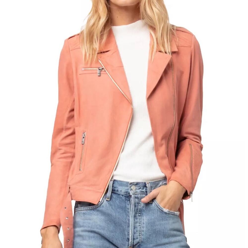 AS By DF London Leather Moto Jacket Sz S Rose Rare Luxury Y2K Boho City Chick